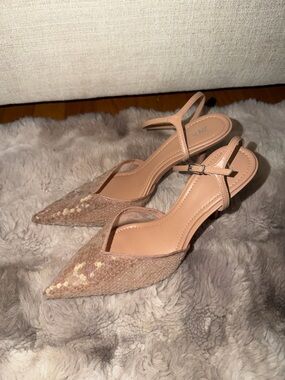 Zara Blush Sequin Pointed Slingback Heels